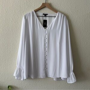 Alfani White Button-Front V-Neck Blouse